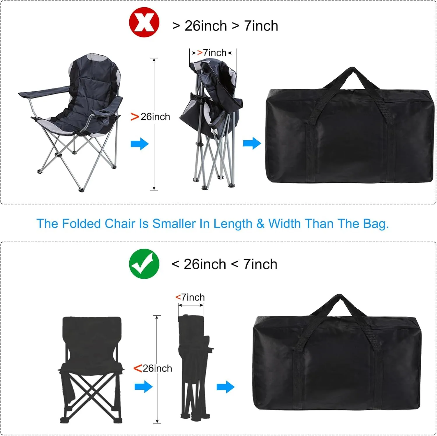 PATIKIL 26" Camp Chair Replacement Bag, Large Storage Duffle Bag Waterproof Moving Bag with Zipper Foldable Canvas Tote Bag for Travel Camping, Black (26"x13.7"x7.8")