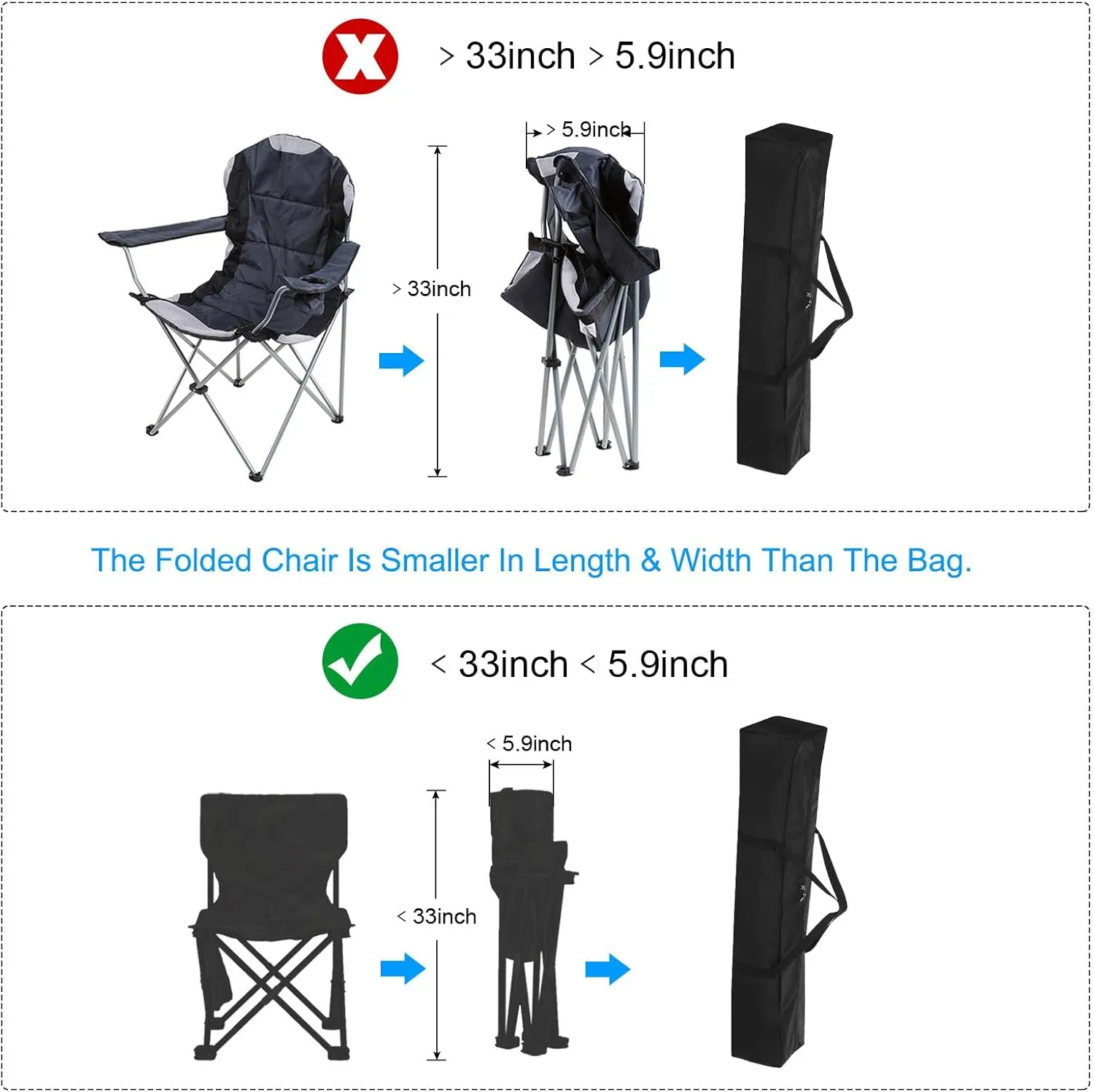 PATIKIL 33 Inch Camp Chair Replacement Bag, Nylon Foldable Carrying Bag Large Zippered Bag with Shoulder Strap for Camping Travel, Black