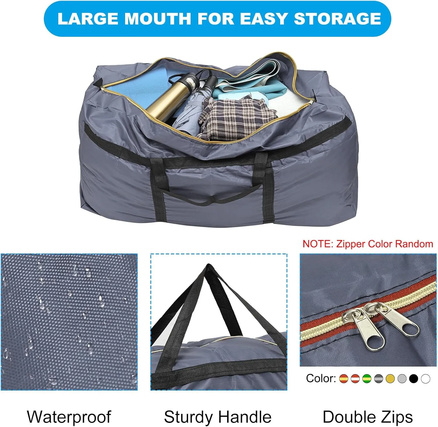 PATIKIL 35" Extra Large Moving Bag for Travel, 210D Oxford Waterproof Storage Bag with Double Zippers Duffle Bag for Storage Packing Home Traveling Camping, Gray (35"x9.8"x19")