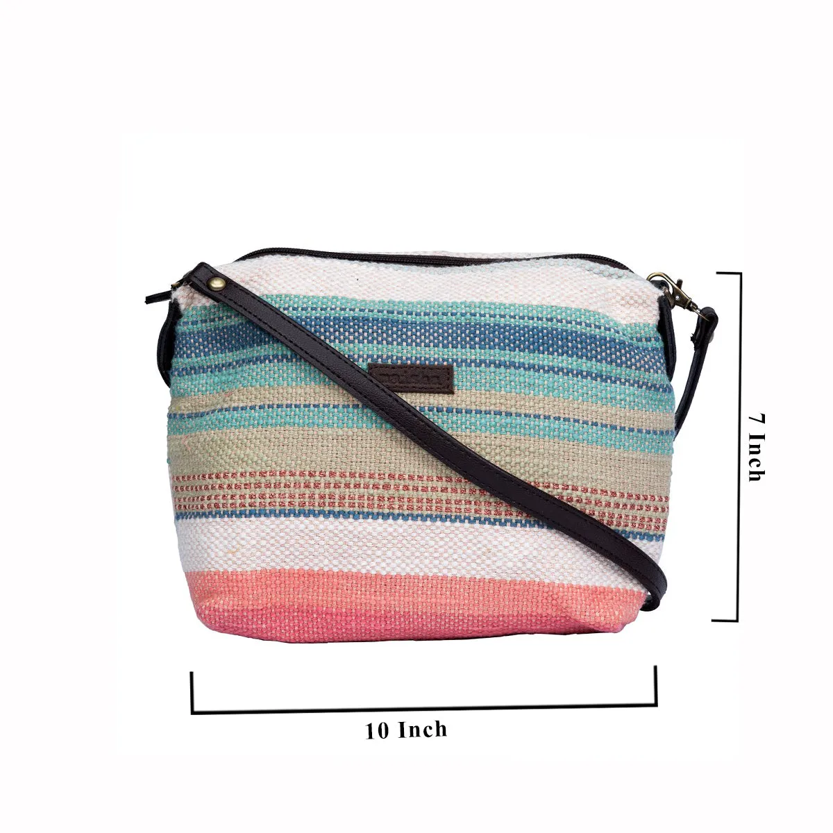 Peach Multicolour Stripes Pouch Cum Sling Bag