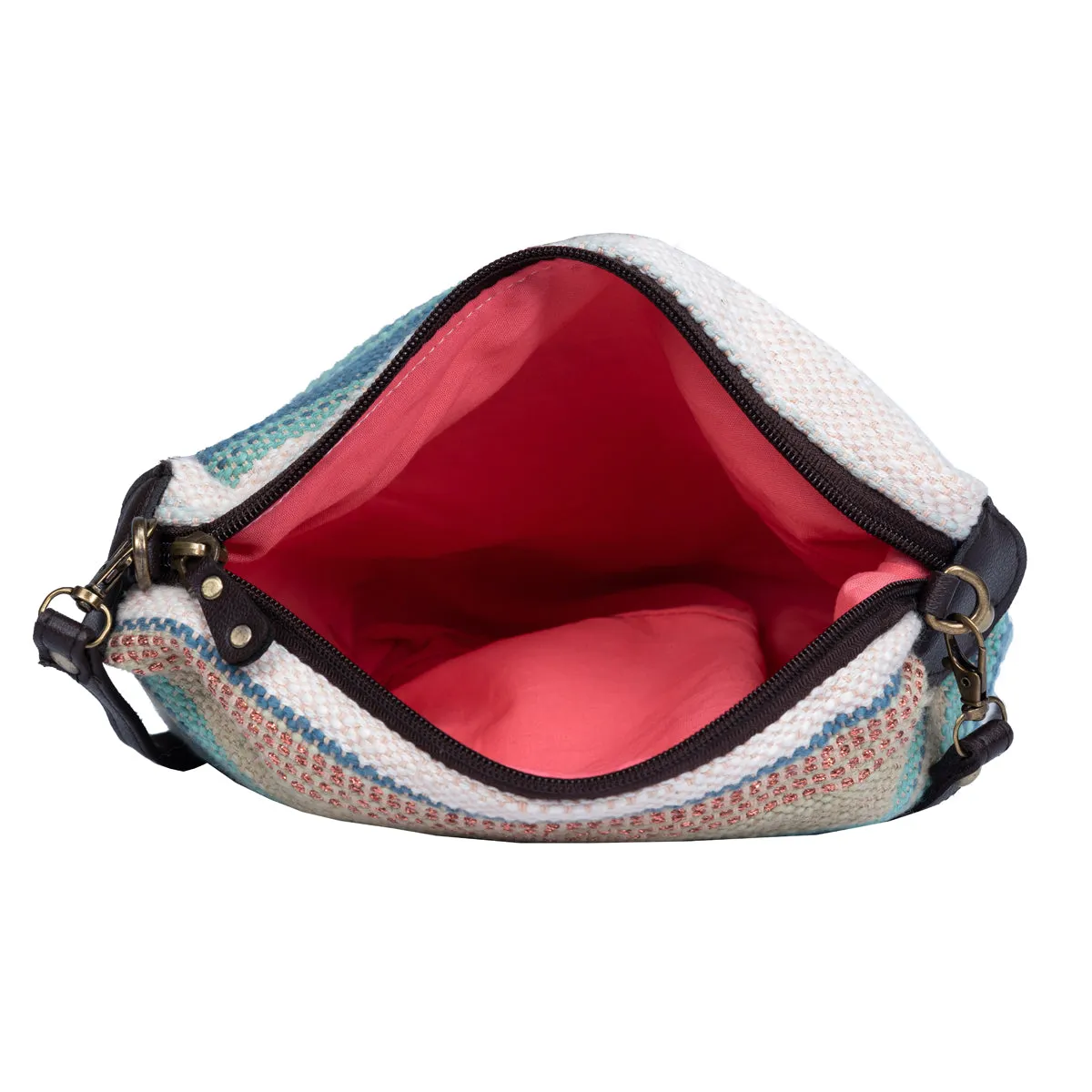 Peach Multicolour Stripes Pouch Cum Sling Bag