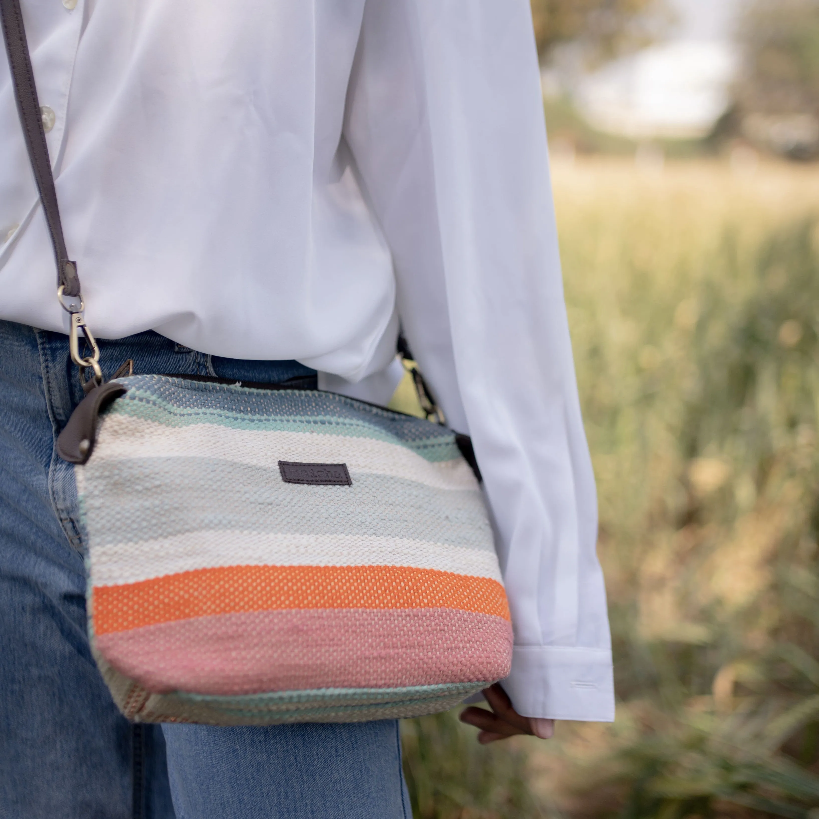 Peach Multicolour Stripes Pouch Cum Sling Bag