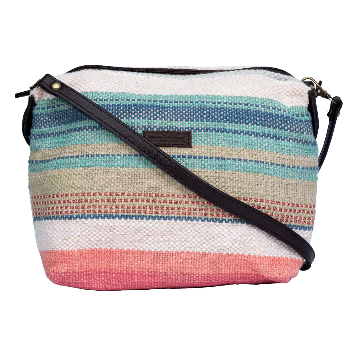 Peach Multicolour Stripes Pouch Cum Sling Bag