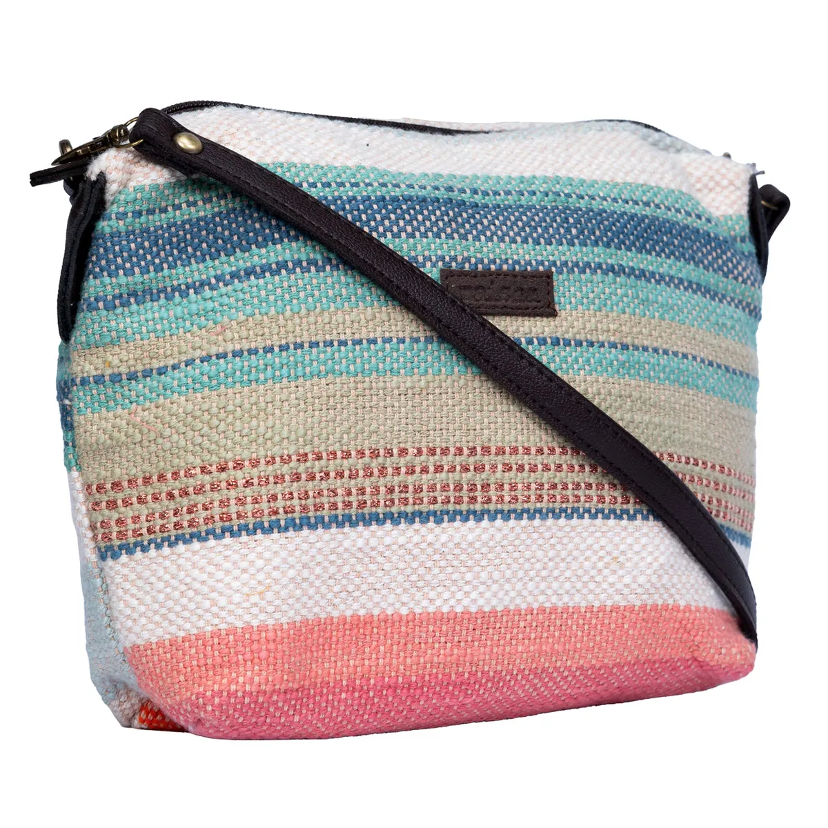 Peach Multicolour Stripes Pouch Cum Sling Bag
