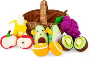 Peelabe Play Food Toys,My First Plush Fruit Basket, Soft Plush Play Food Toy for Baby 6 12 18  Month,Toddler Girl Boy Toy Gift for 12-18 Month(Avocado/Kiwi/Banana/Orange/Apple/Grape)