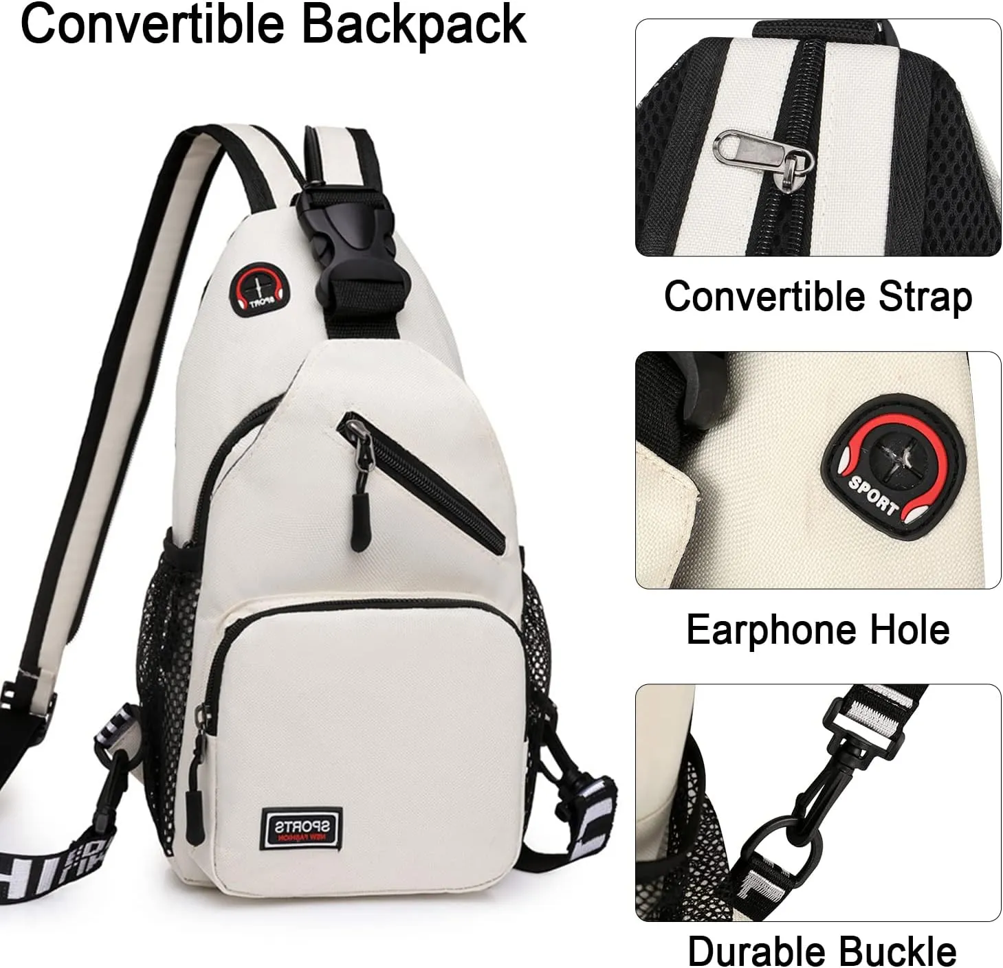 Peicees Convertible Sling Bag for Men Women Waterproof Sling Backpack Crossbody Shoulder Bag For Travel Hiking Cycling