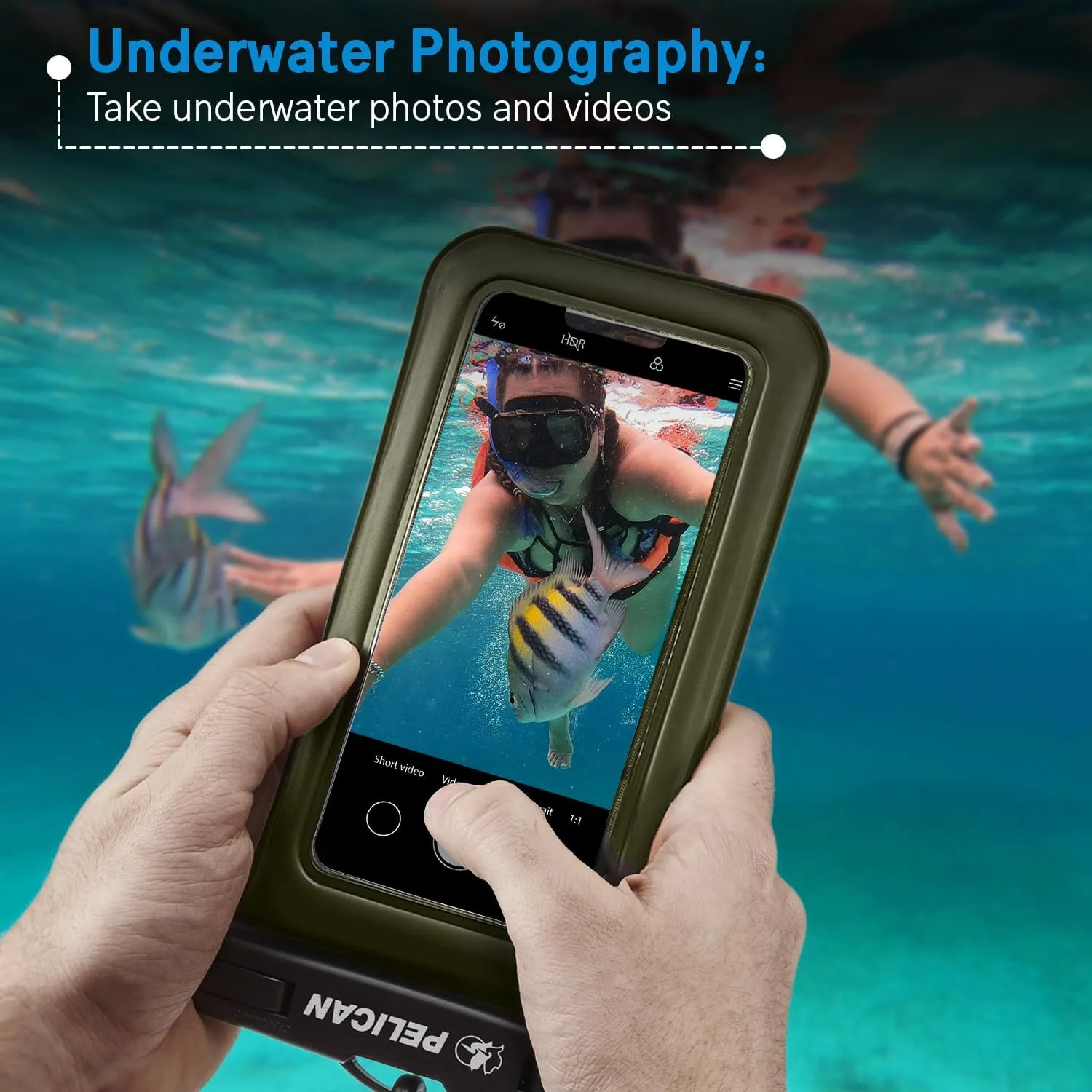 Pelican 2 Pack Marine - IP68 Waterproof Phone Pouch (Regular Size) Floating Waterproof Phone Case - Beach Cruise Ship Travel Essentials - Works with All Phones - Detachable Lanyard - OD Green