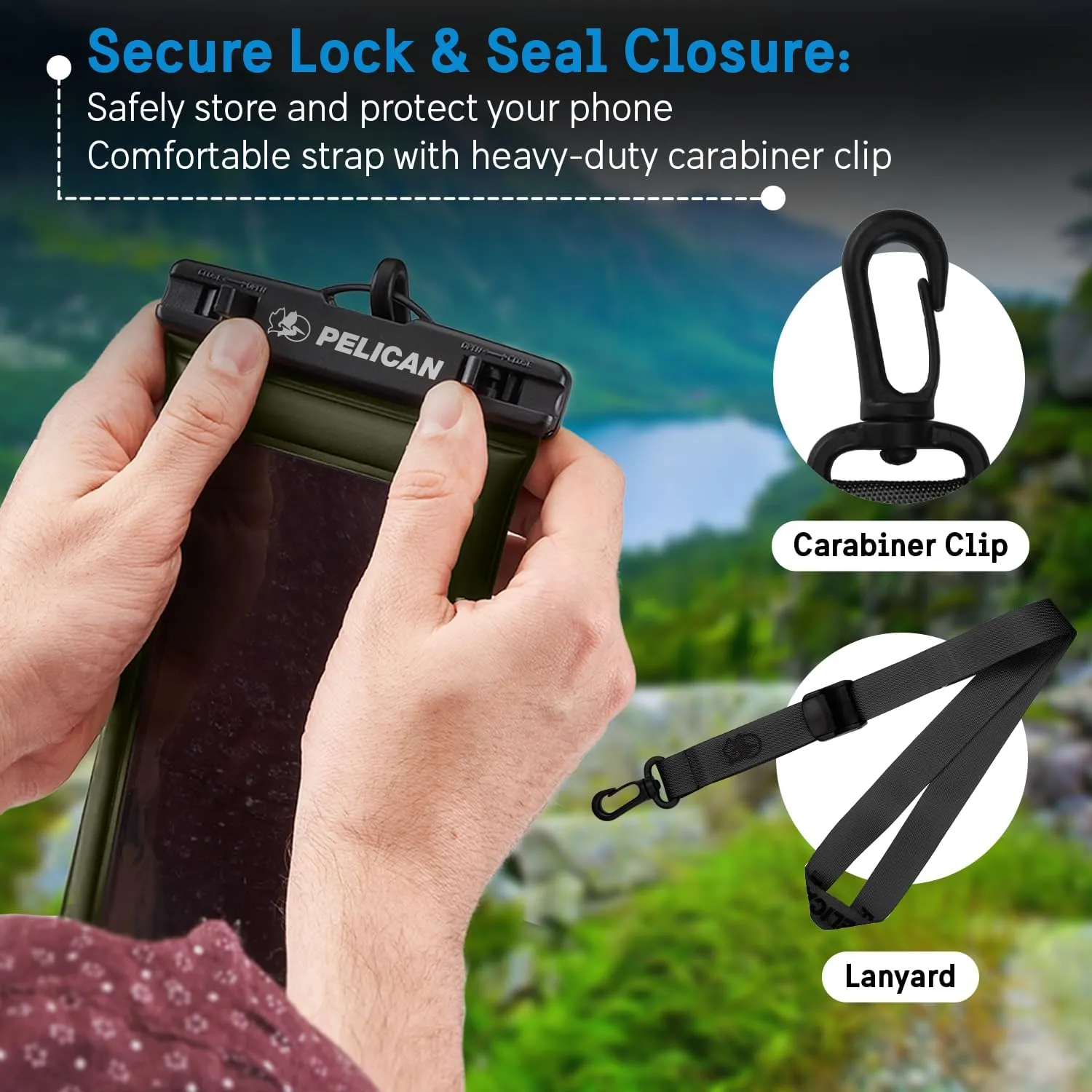 Pelican 2 Pack Marine - IP68 Waterproof Phone Pouch (Regular Size) Floating Waterproof Phone Case - Beach Cruise Ship Travel Essentials - Works with All Phones - Detachable Lanyard - OD Green