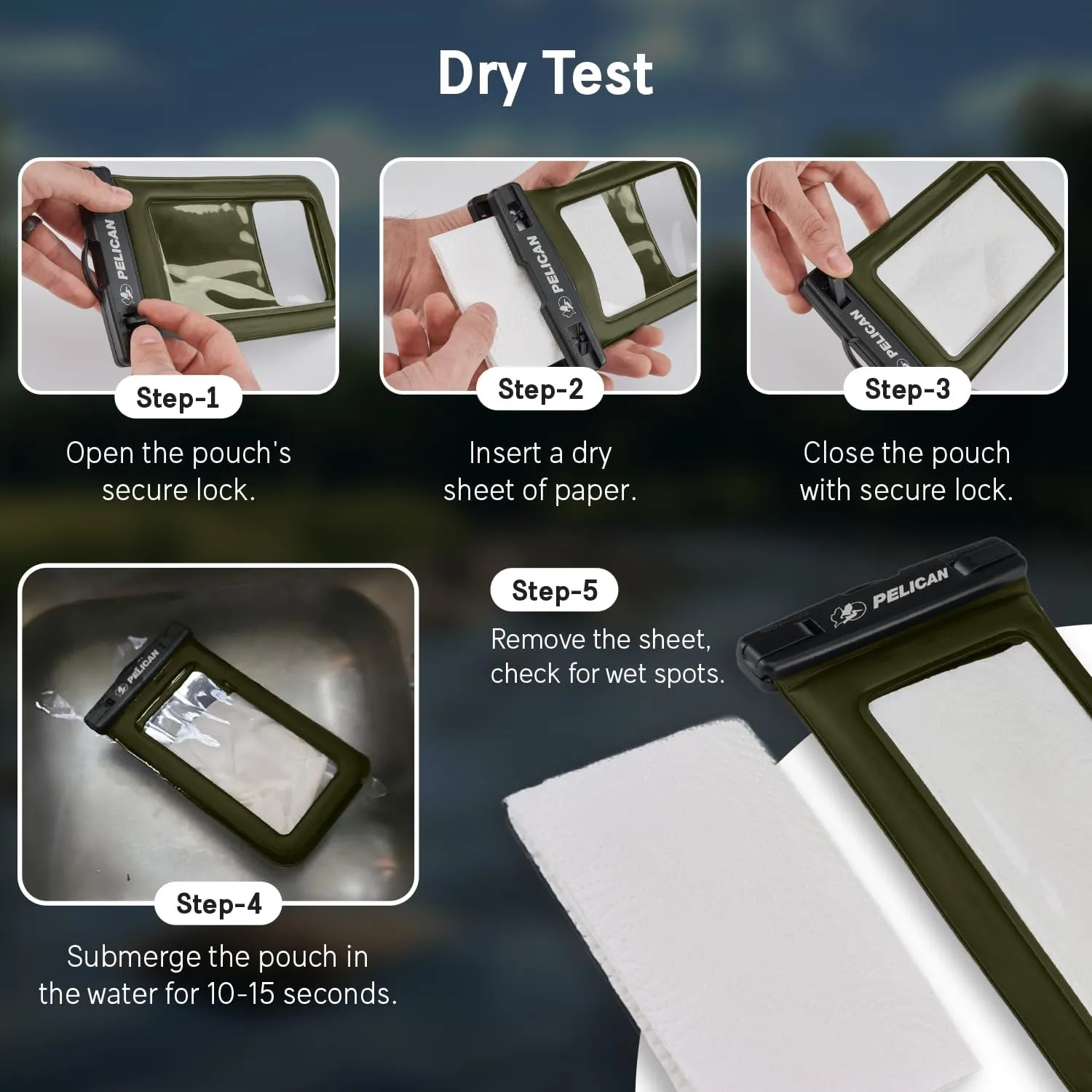 Pelican 2 Pack Marine - IP68 Waterproof Phone Pouch (Regular Size) Floating Waterproof Phone Case - Beach Cruise Ship Travel Essentials - Works with All Phones - Detachable Lanyard - OD Green