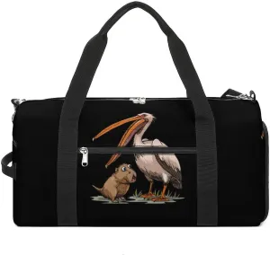 Pelican Tries to Eat Capybara Gym Bag for Men Women Lightweight Duffel Bag Sports Workout Bag for Travel Yoga
