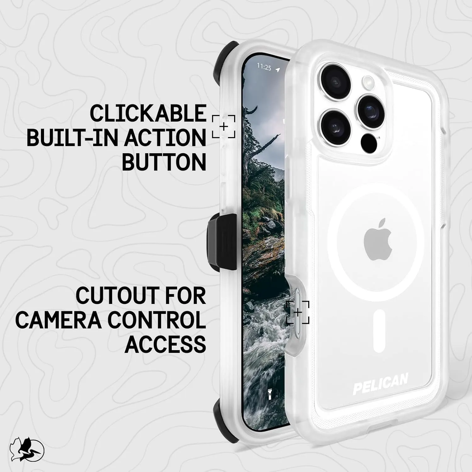 Pelican Voyager iPhone 16 Pro Max Case [Compatible with MagSafe] Rugged Phone Case w/ 18ft Military-Grade Drop Protection - Heavy Duty Phone Cover w/Belt Clip Holster for iPhone 16 Pro Max - Clear