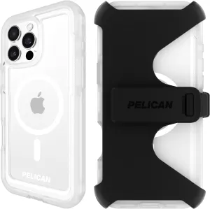 Pelican Voyager iPhone 16 Pro Max Case [Compatible with MagSafe] Rugged Phone Case w/ 18ft Military-Grade Drop Protection - Heavy Duty Phone Cover w/Belt Clip Holster for iPhone 16 Pro Max - Clear