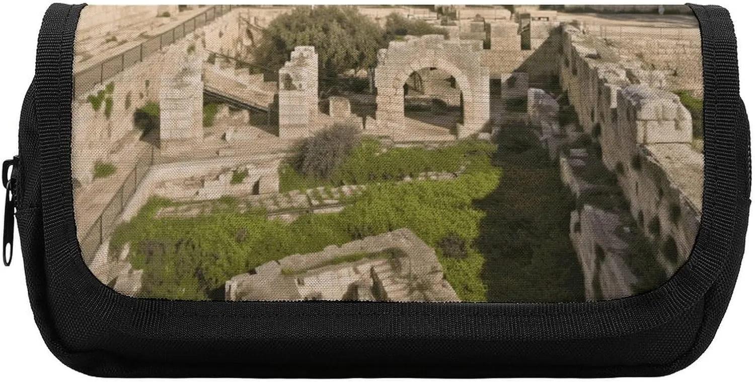 Pencil Pouch Israel at The Tower of David Pencil Case Zipper Storage Bag with 2 Compartments Portable Multifunctional Bag Desk Organizer Marker Pen Case