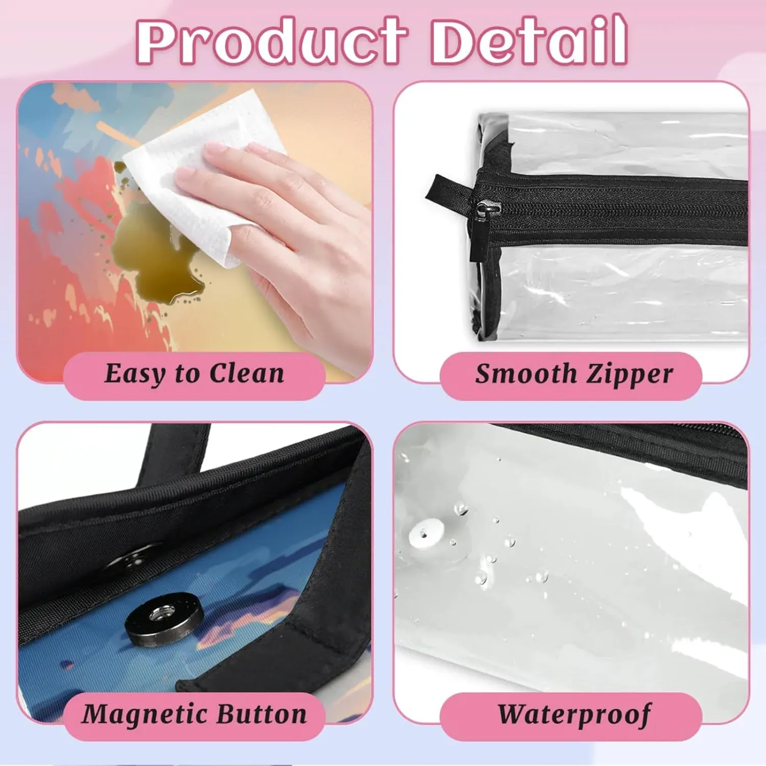 Penguins World Paper Toiletry Bag Water Proof Travel Makeup Case Large Capacity 4 in 1 Foldable Cosmetics Storage for Women Men Removable Zipper Clear PVC Pockets