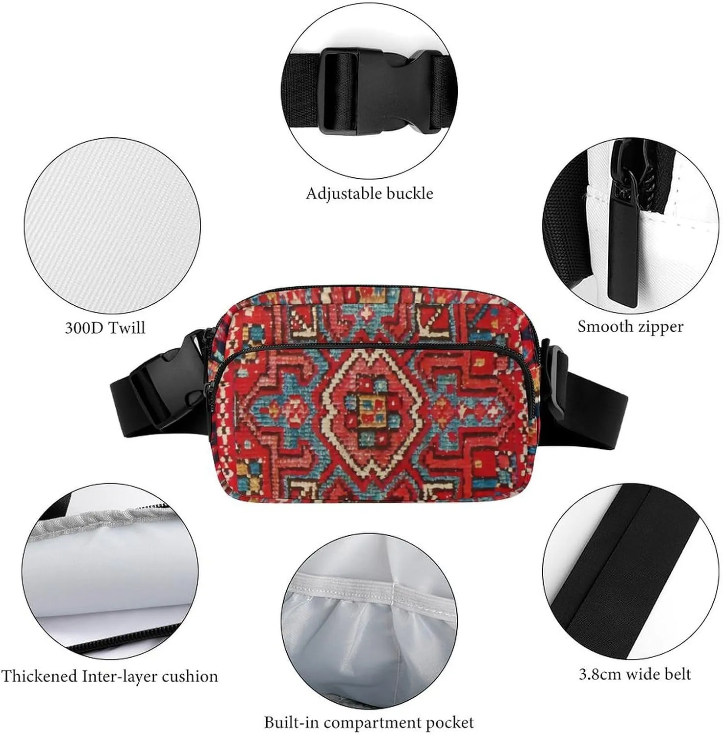 Persian Rug Design Large Capacity Portable All Print Waist Bag