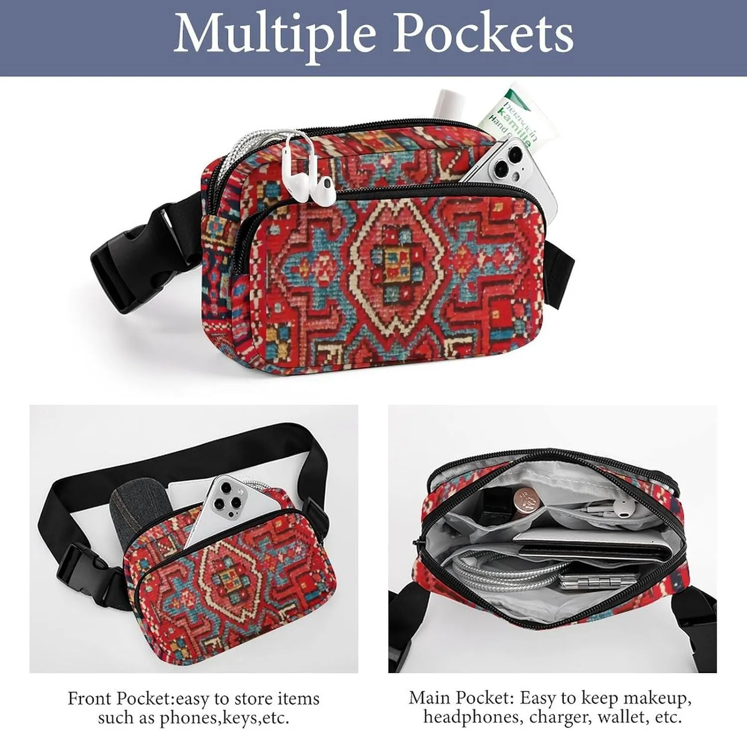Persian Rug Design Large Capacity Portable All Print Waist Bag