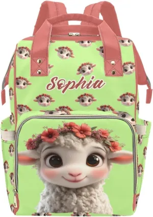 Personalized Baby Bag for Boys and Girls, Custom Name Waterproof Diaper Backpack for Moms, Large Capacity Baby Backpack, Custom Diaper Backpack for Parents with Pet Sheep Pattern