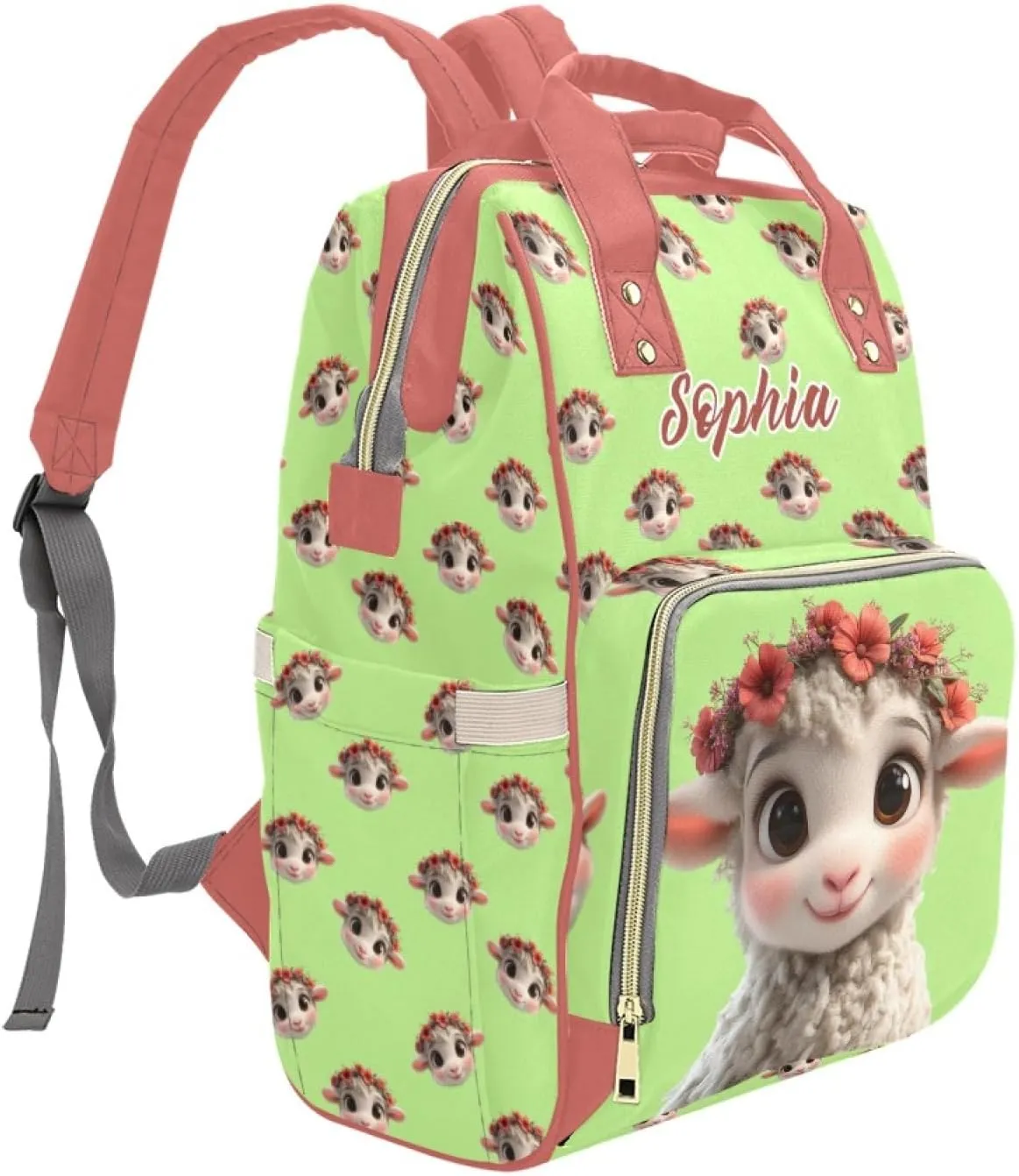 Personalized Baby Bag for Boys and Girls, Custom Name Waterproof Diaper Backpack for Moms, Large Capacity Baby Backpack, Custom Diaper Backpack for Parents with Pet Sheep Pattern