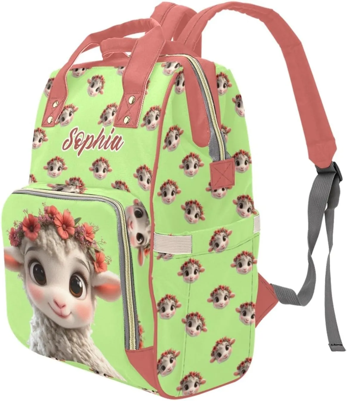 Personalized Baby Bag for Boys and Girls, Custom Name Waterproof Diaper Backpack for Moms, Large Capacity Baby Backpack, Custom Diaper Backpack for Parents with Pet Sheep Pattern