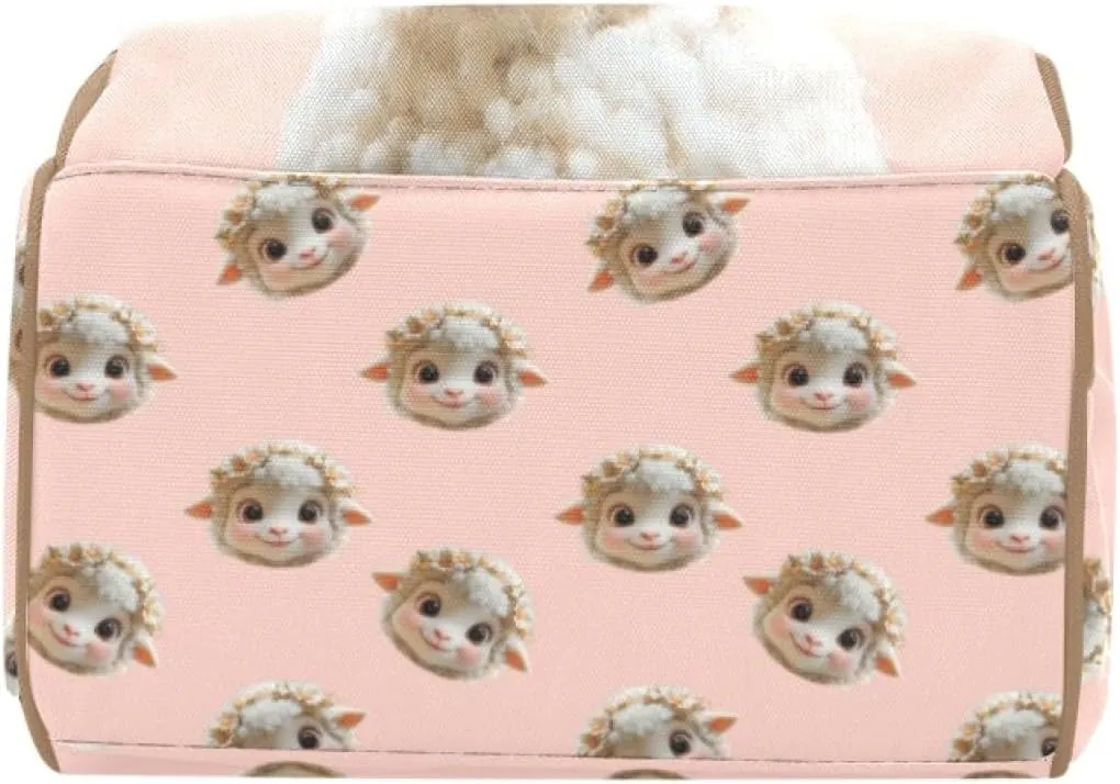 Personalized Baby Diaper Backpack for Moms, Custom Name Baby Bag for Boys and Girls, Large Capacity, Waterproof Multifunctional, Multi-Compartment Mommy Backpack with Pet Sheep Design