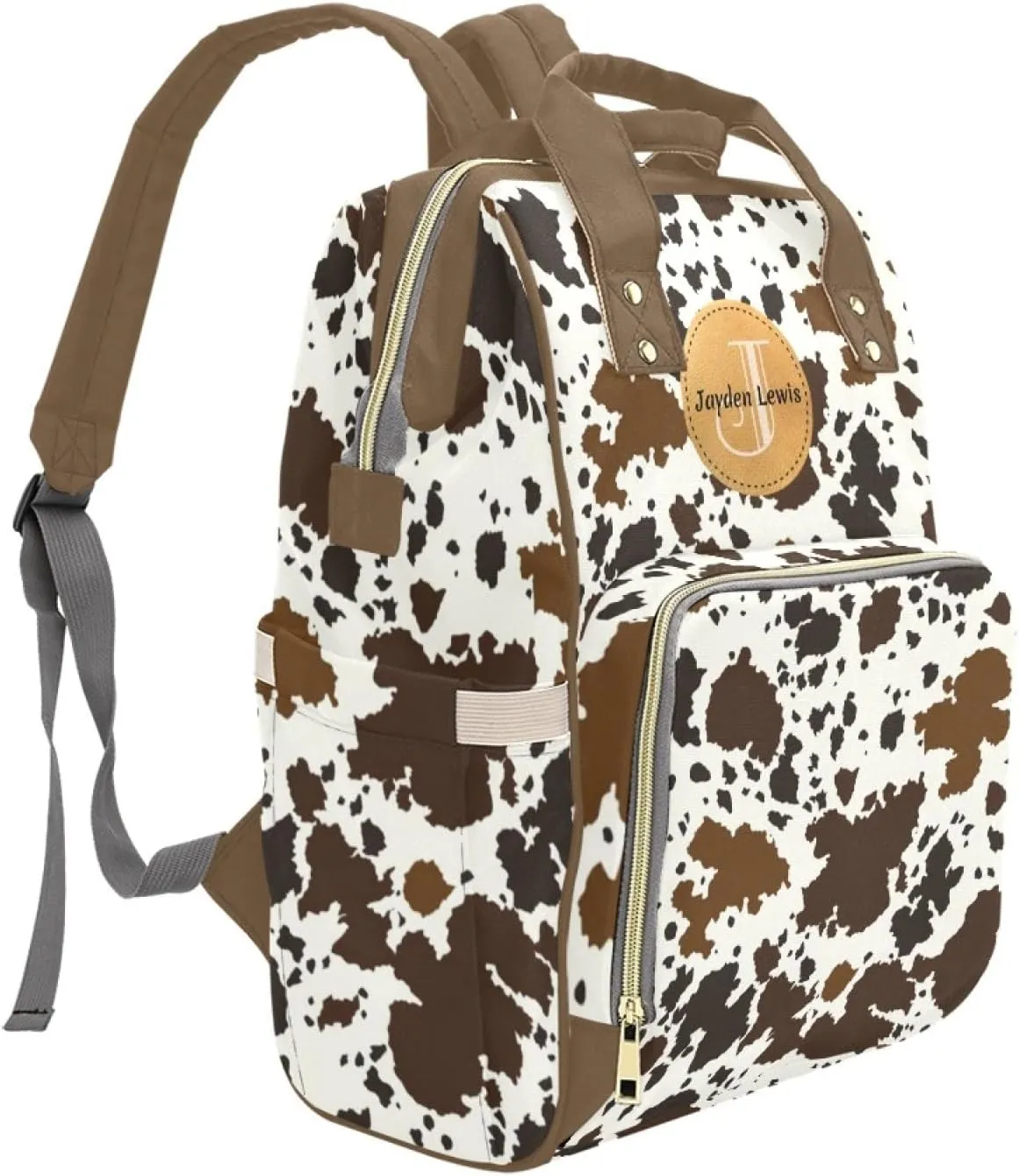 Personalized Baby Diaper Bag Backpack for Women, Custom Name Nursing Mommy Daypack, Diaper Bag for Girls Boys, New Mom Gifts (Cow Markings)