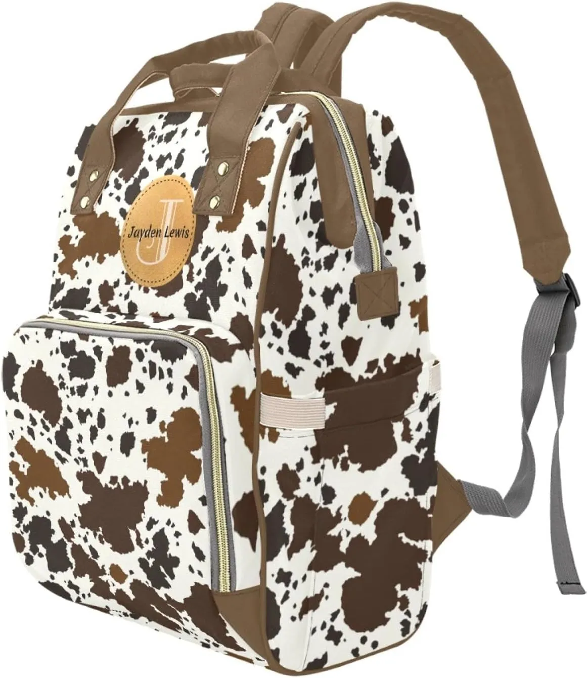 Personalized Baby Diaper Bag Backpack for Women, Custom Name Nursing Mommy Daypack, Diaper Bag for Girls Boys, New Mom Gifts (Cow Markings)