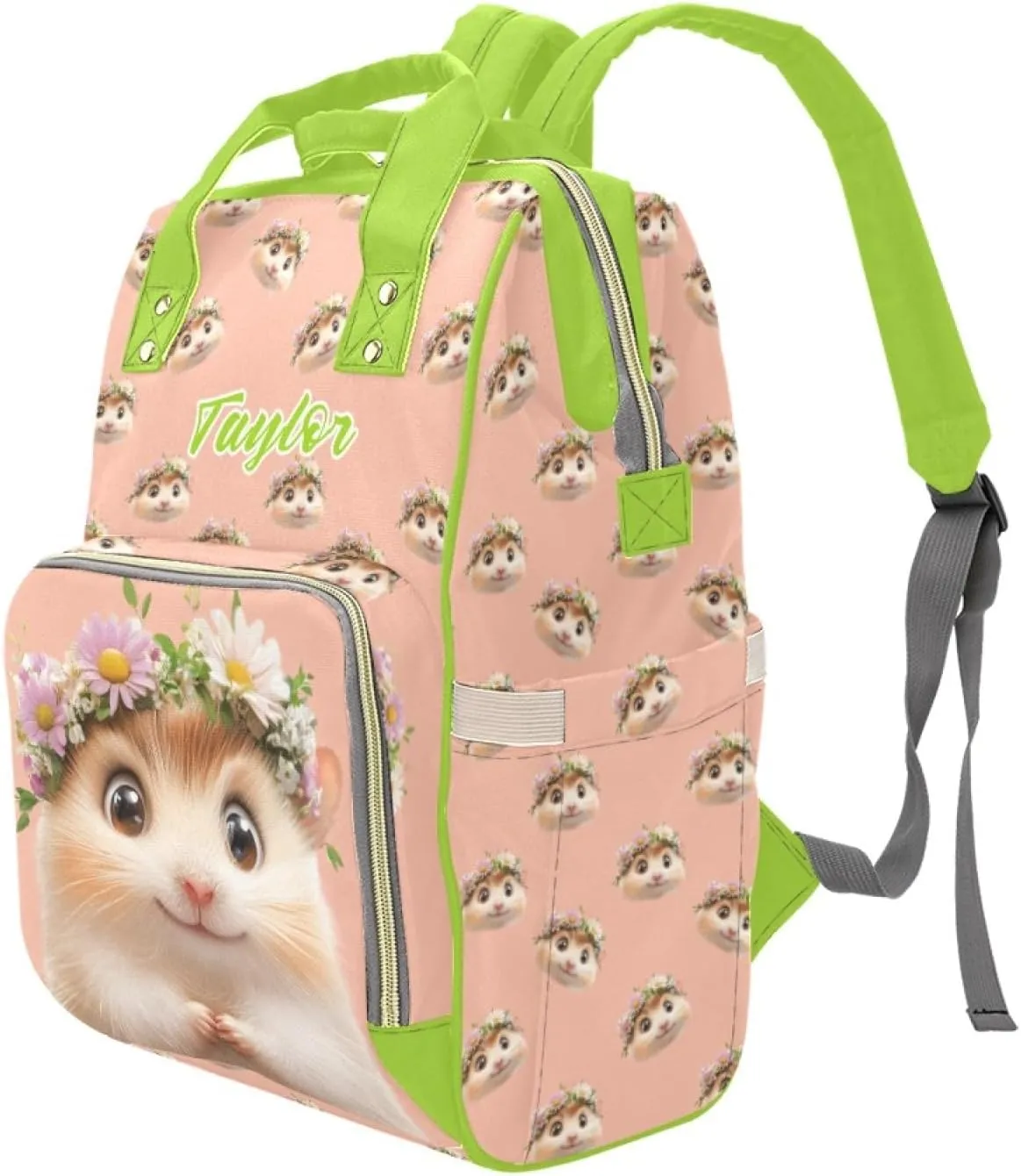Personalized Custom Name Mommy Backpack, Waterproof Diaper Bag, Large Capacity Multifunctional, Hamster and Guinea Pig Design, Comfortable Stylish Baby Backpack for Moms