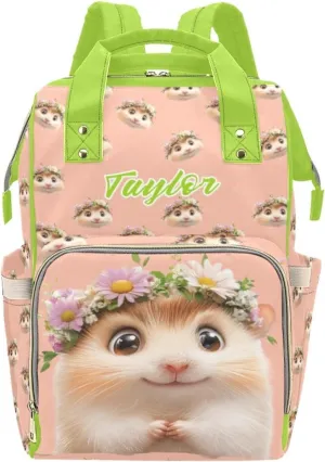 Personalized Custom Name Mommy Backpack, Waterproof Diaper Bag, Large Capacity Multifunctional, Hamster and Guinea Pig Design, Comfortable Stylish Baby Backpack for Moms