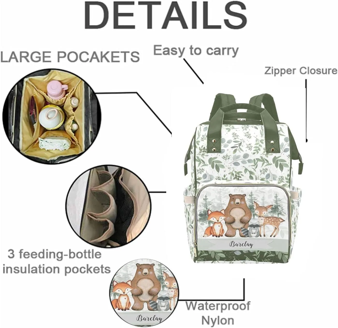 Personalized Cute Cow Diaper Bag for Women, Custom Name Nursing Mommy Daypack, Diaper Bag for Baby Boy Girl, New Mom Gifts