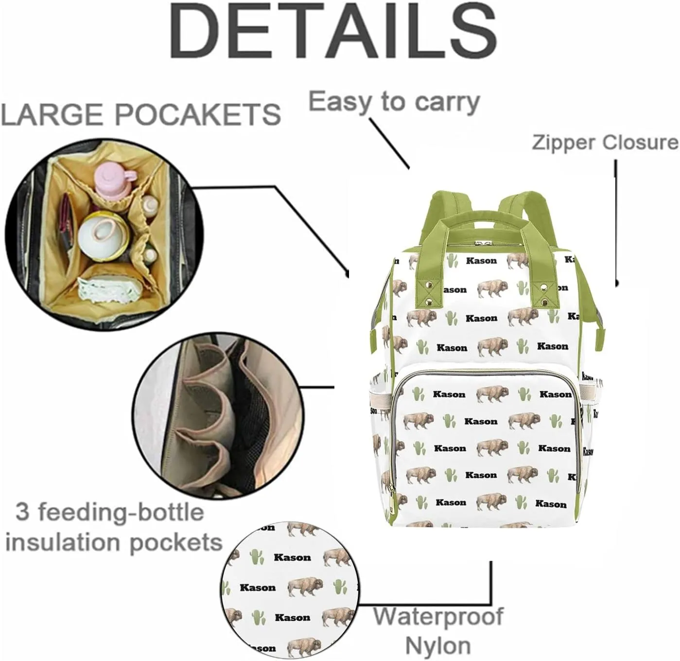 Personalized Cute Cow Diaper Bag for Women, Custom Name Nursing Mommy Daypack, Diaper Bag for Baby Boy Girl, New Mom Gifts