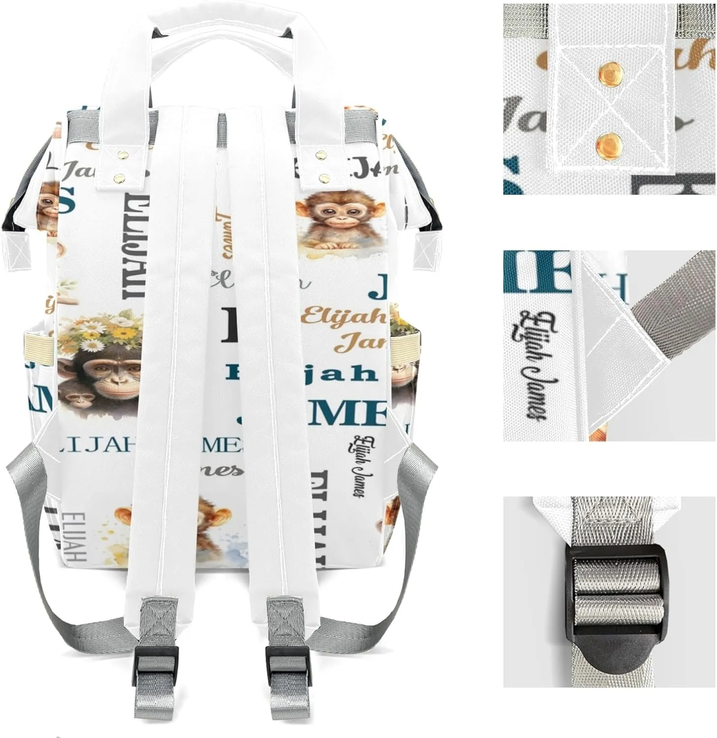 Personalized Diaper Backpack with Name, Custom Monkey Baby Backpack Diaper Bag, Boy Girl Multifunctional Mommy Bag