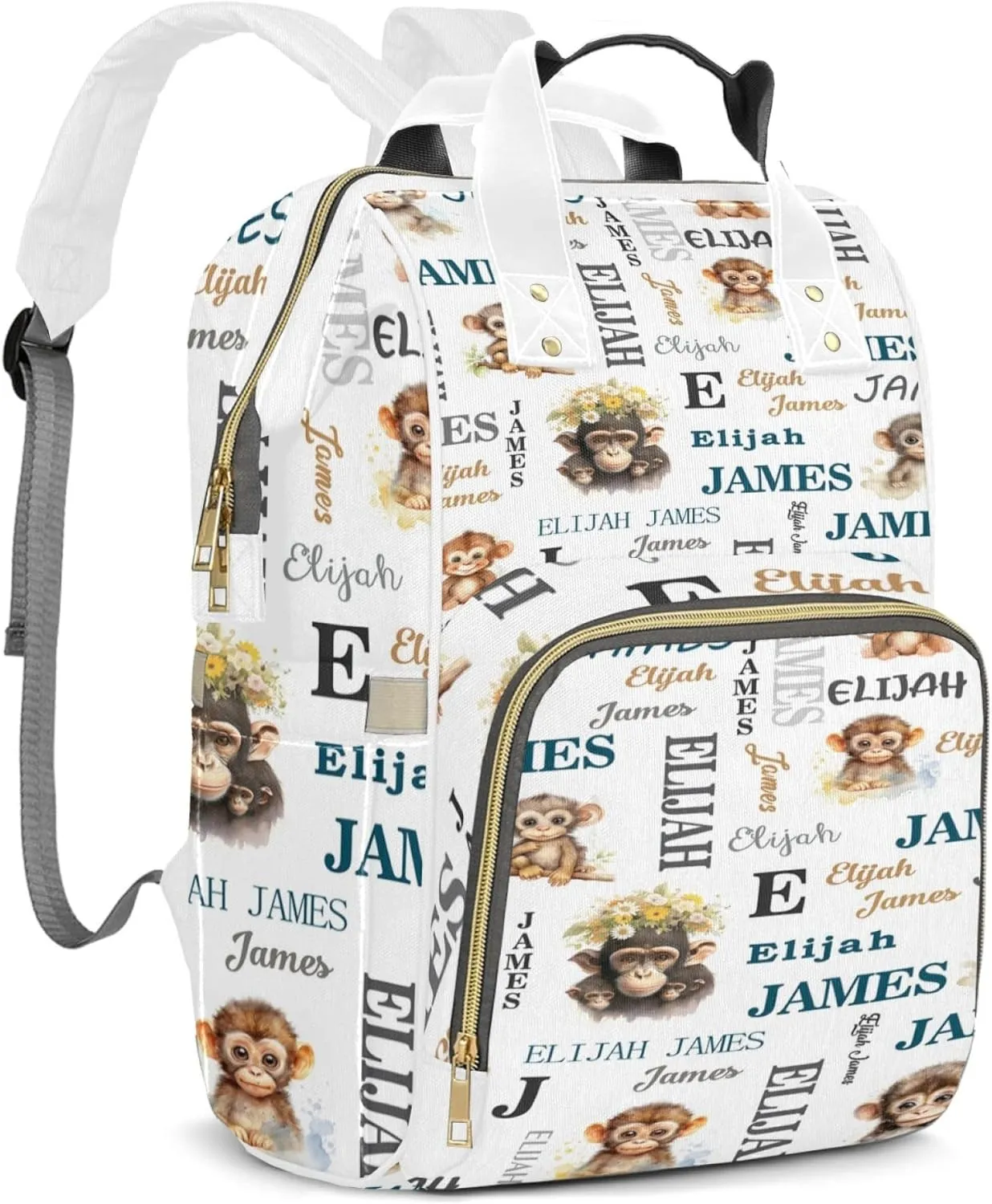 Personalized Diaper Backpack with Name, Custom Monkey Baby Backpack Diaper Bag, Boy Girl Multifunctional Mommy Bag