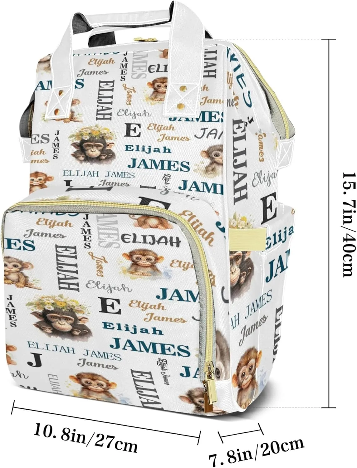 Personalized Diaper Backpack with Name, Custom Monkey Baby Backpack Diaper Bag, Boy Girl Multifunctional Mommy Bag