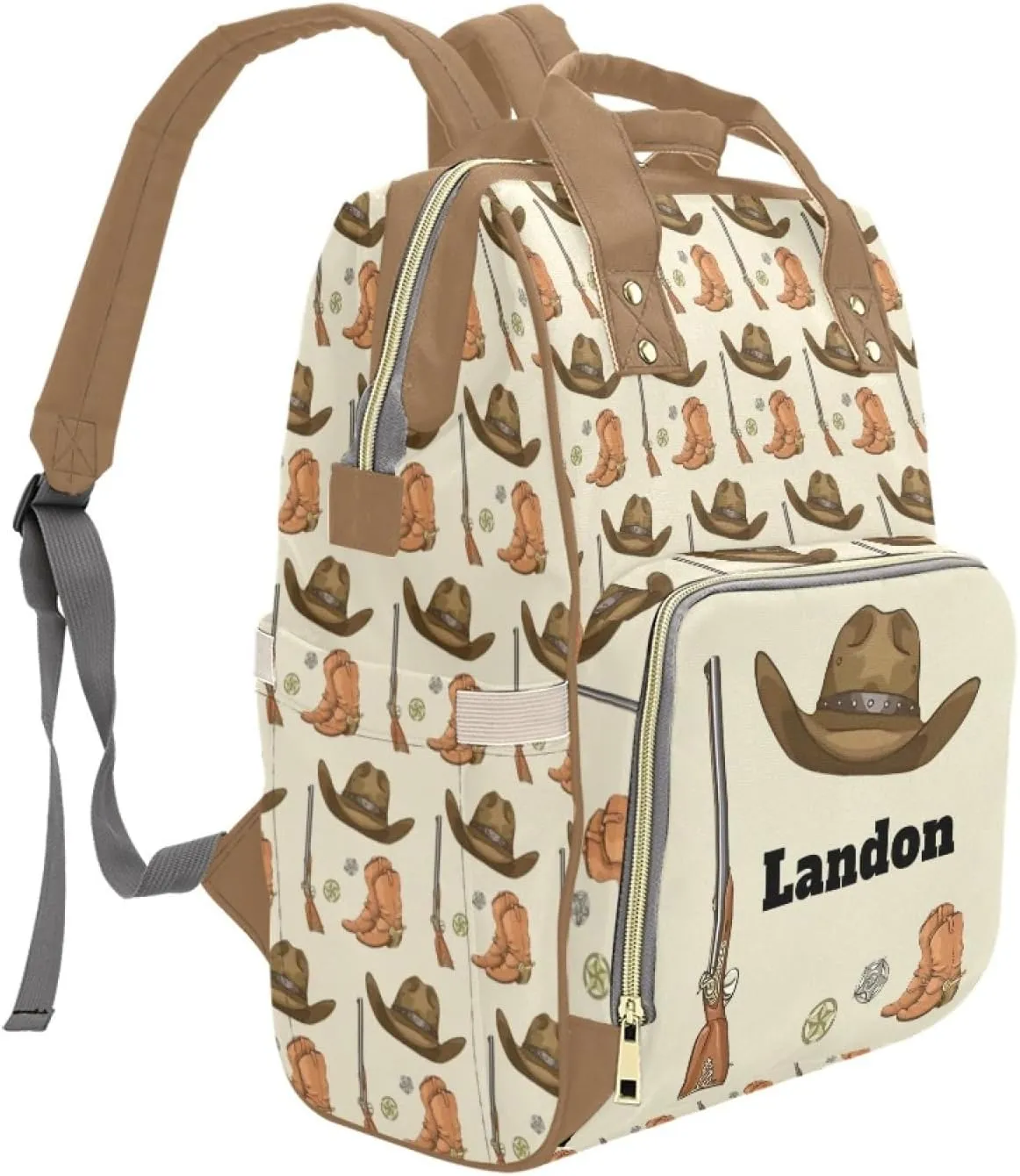 Personalized Diaper Bag Backpack for Women, Custom Name Nursing Mommy Daypack, Diaper Bag for Girls Boys, New Mom Gifts (Cowboy)