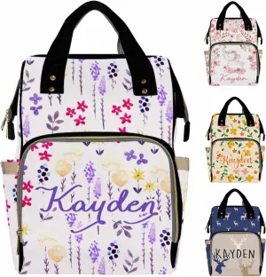 Personalized Diaper Bag Backpack with Name Flower Pattern Custom Monogram Backpack Travel Outdoor Mommy Bag Customized Gift for Newborn Baby Boys & Girls Father's Day Mother's Day Christmas Birthday