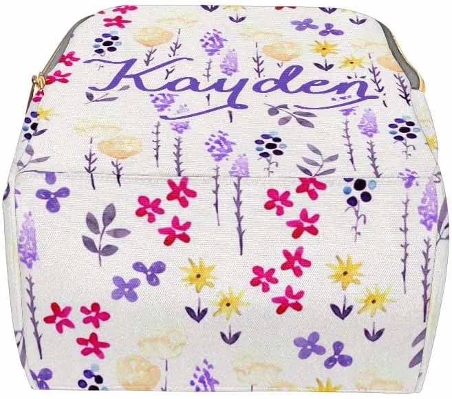 Personalized Diaper Bag Backpack with Name Flower Pattern Custom Monogram Backpack Travel Outdoor Mommy Bag Customized Gift for Newborn Baby Boys & Girls Father's Day Mother's Day Christmas Birthday
