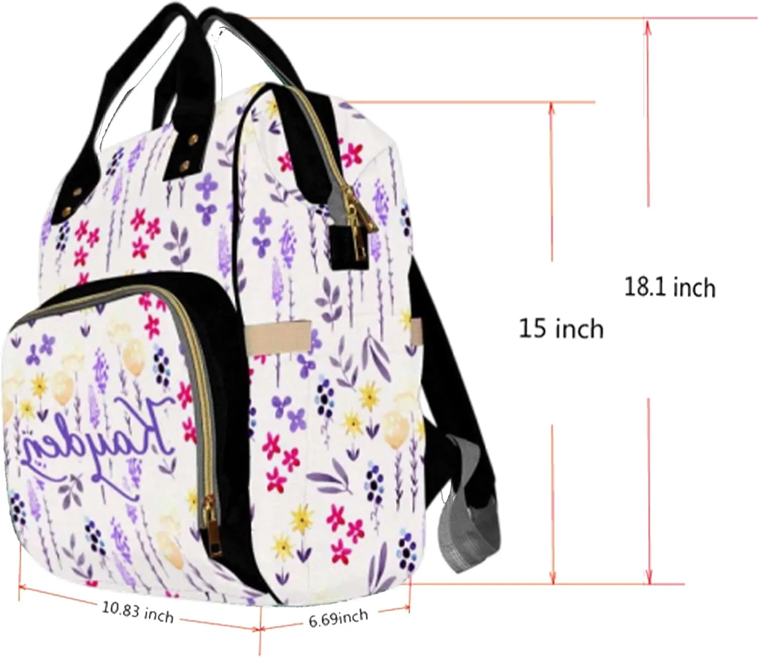 Personalized Diaper Bag Backpack with Name Flower Pattern Custom Monogram Backpack Travel Outdoor Mommy Bag Customized Gift for Newborn Baby Boys & Girls Father's Day Mother's Day Christmas Birthday