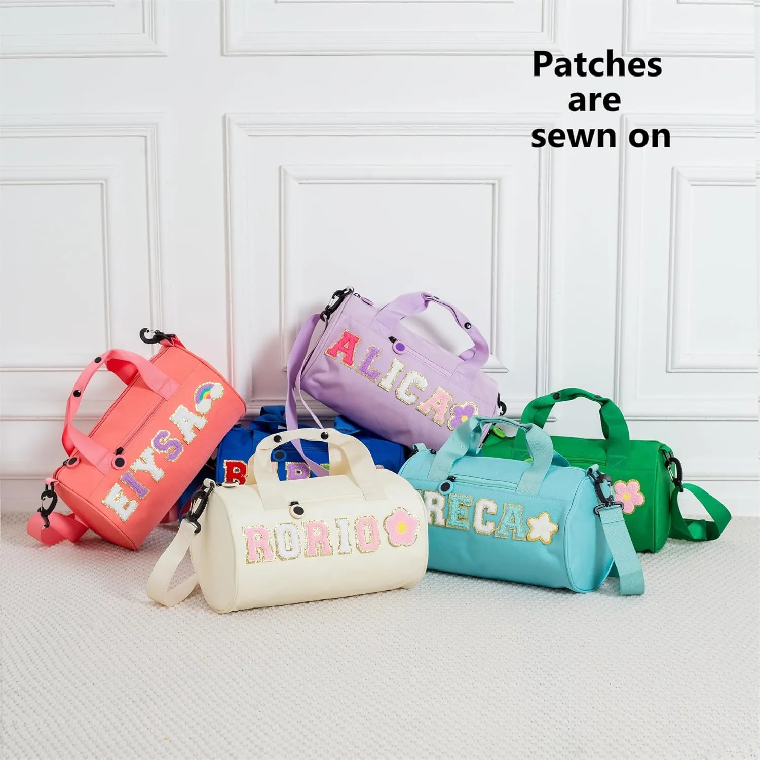 Personalized Kids Dance Duffle Bag,Custom Travel Bag for Toddler with Chenille Letter,Kids Ballet Bag,Weekender Overnight Bag,Gym Bag,Cheerleader Bag,Sewn on Patches