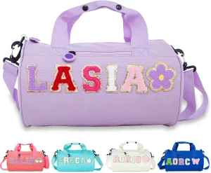 Personalized Kids Dance Duffle Bag,Custom Travel Bag for Toddler with Chenille Letter,Kids Ballet Bag,Weekender Overnight Bag,Gym Bag,Cheerleader Bag,Sewn on Patches