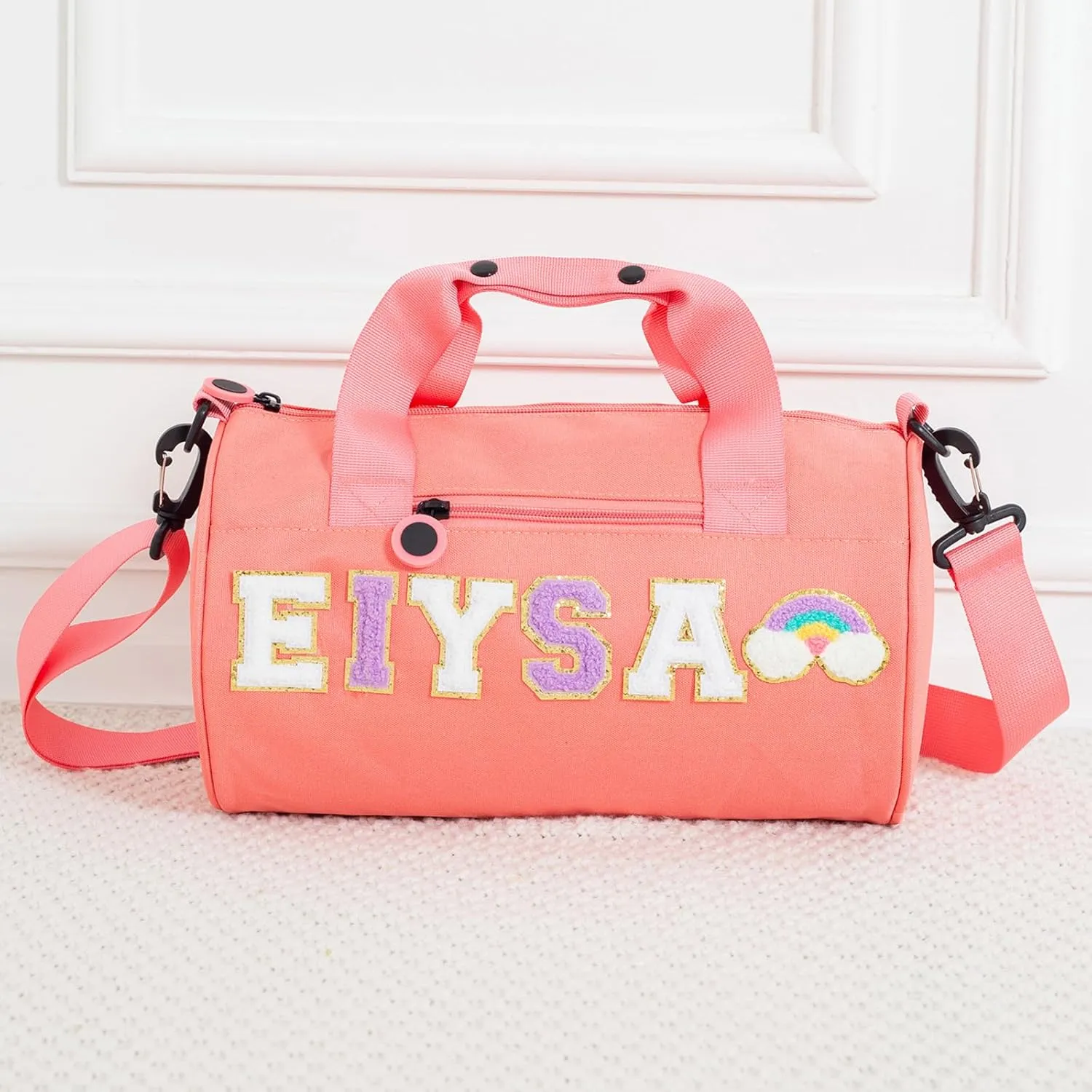 Personalized Kids Dance Duffle Bag,Custom Travel Bag for Toddler with Chenille Letter,Kids Ballet Bag,Weekender Overnight Bag,Gym Bag,Cheerleader Bag,Sewn on Patches