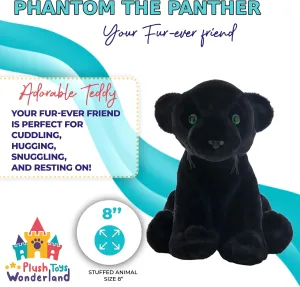 Phantom The Panther 8 inch Plush Toy - Soft Stuffed Animal Black Panther Plush Cuddly Wildlife Gift for Kids, Toddlers, Birthday Present Cozy Snuggly Animal Lover’s Plushie