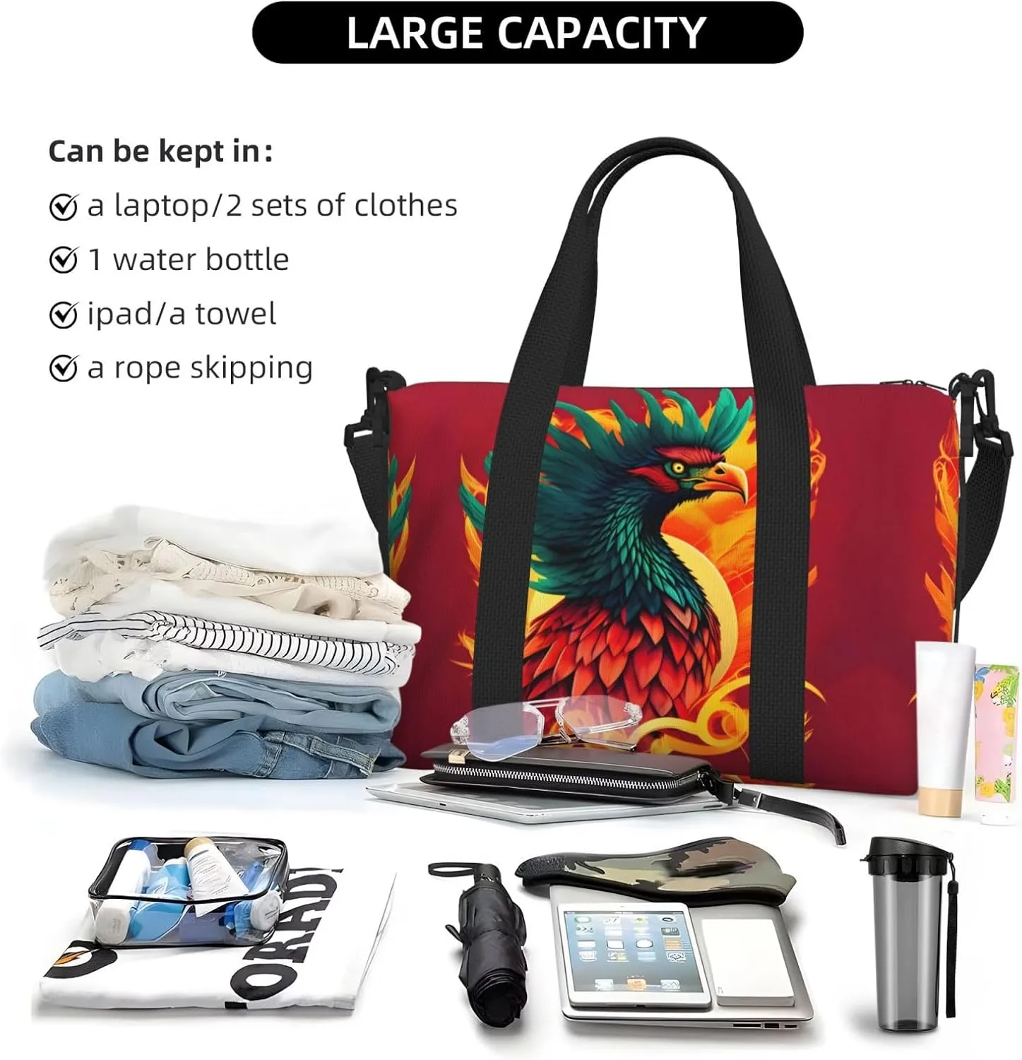 Phoenix Travel Bags, Weekender Carry On For Women, Sports Gym Bag, Workout Duffel Bag,Overnight