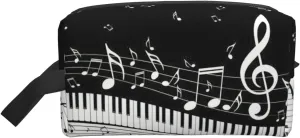 Piano Keys with Musical Notes Print Travel Essentials Storage Bag Cosmetic Organizer Pouch Large Capacity Zippered