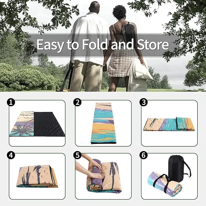 Picnic Blankets Beach Blanket 60"x80" Waterproof Sandproof Extra Large Outdoor Mat for Grass Camping Essentials Travel Accessories Vacation Gear Must Haves Gifts for Women Couple Family