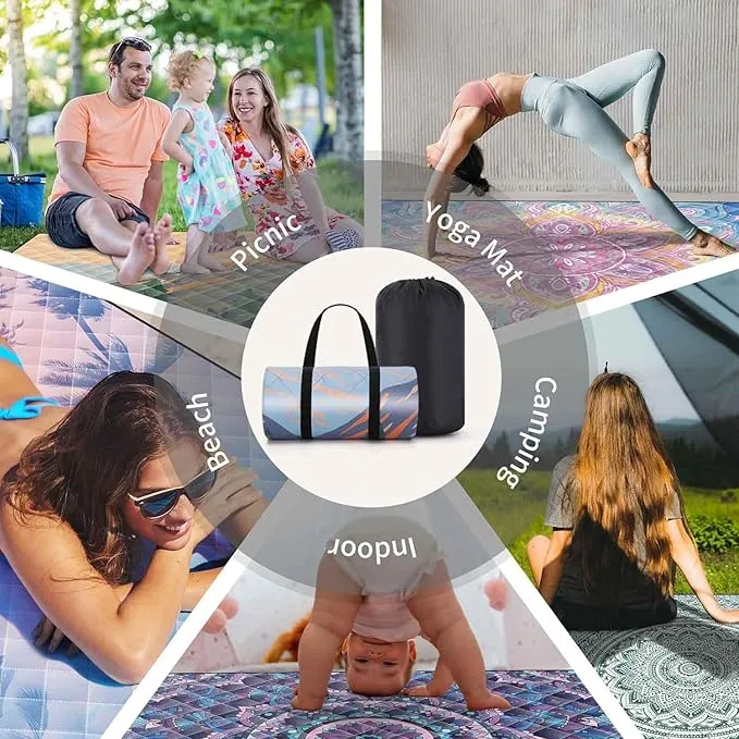 Picnic Blankets Beach Blanket 60"x80" Waterproof Sandproof Extra Large Outdoor Mat for Grass Camping Essentials Travel Accessories Vacation Gear Must Haves Gifts for Women Couple Family