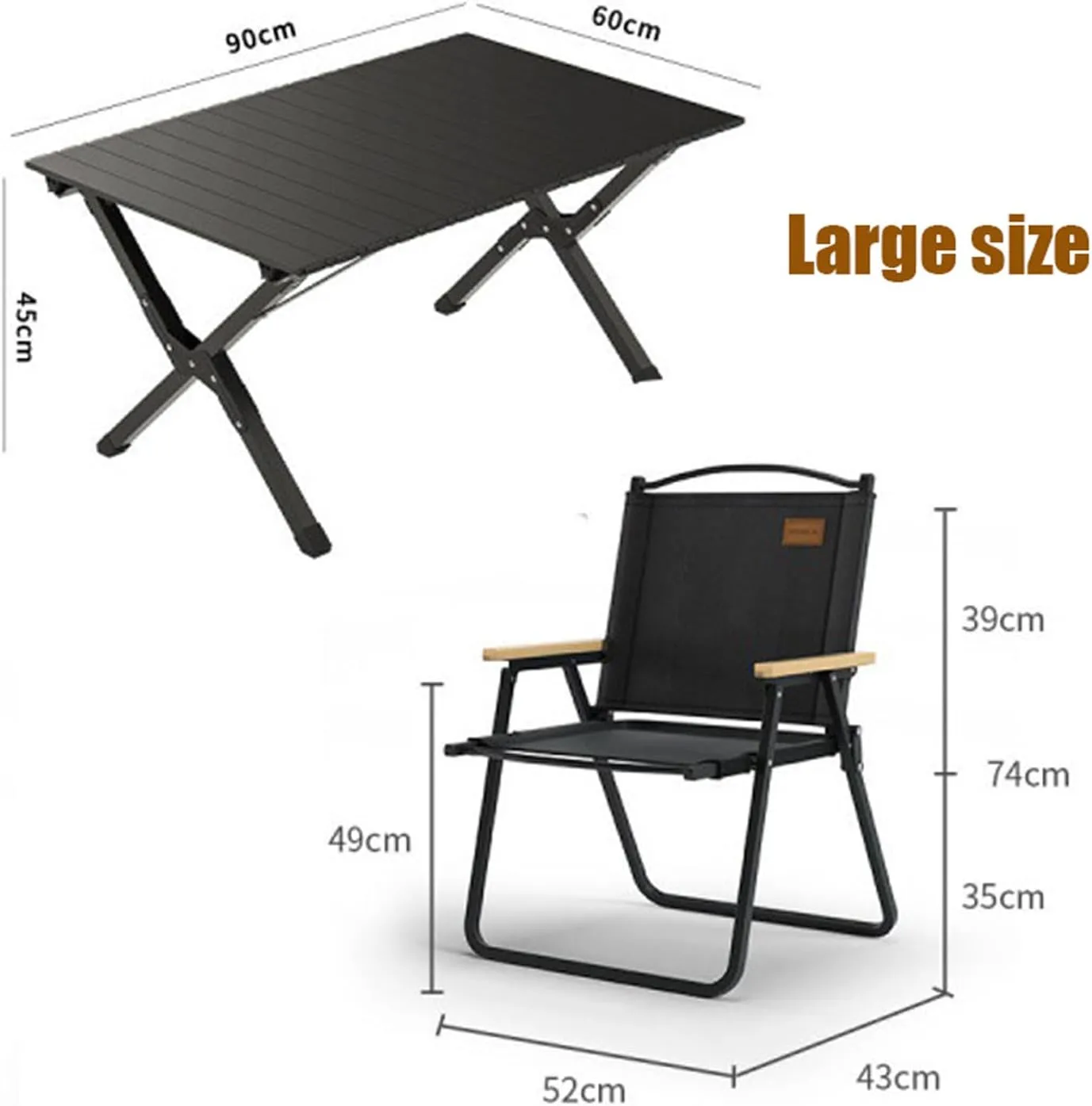 Picnic Table Chair Set of 3 Camping Table Chair with Aluminum Roll-up Backpacking Table and Lawn Chair Portable Folding Furniture for Indoor Outdoor, Large