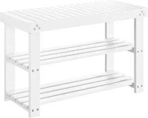 Pipishell Bamboo Shoe Rack Bench, 3-Tier Sturdy Shoe Organizer, Storage Shoe Bench, Holds up to 300lbs for Entryway Bedroom Living Room Balcony (White)