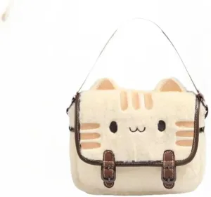 Plush Bag with Cat Design Shoulder Bag Handbag for Girls Novelty Kawaii Purse