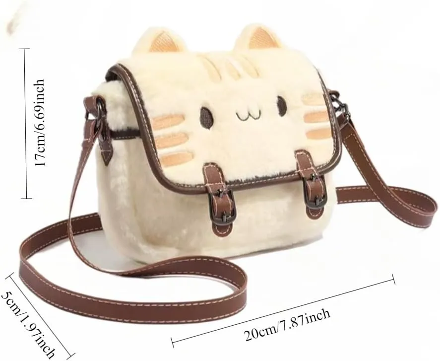 Plush Bag with Cat Design Shoulder Bag Handbag for Girls Novelty Kawaii Purse