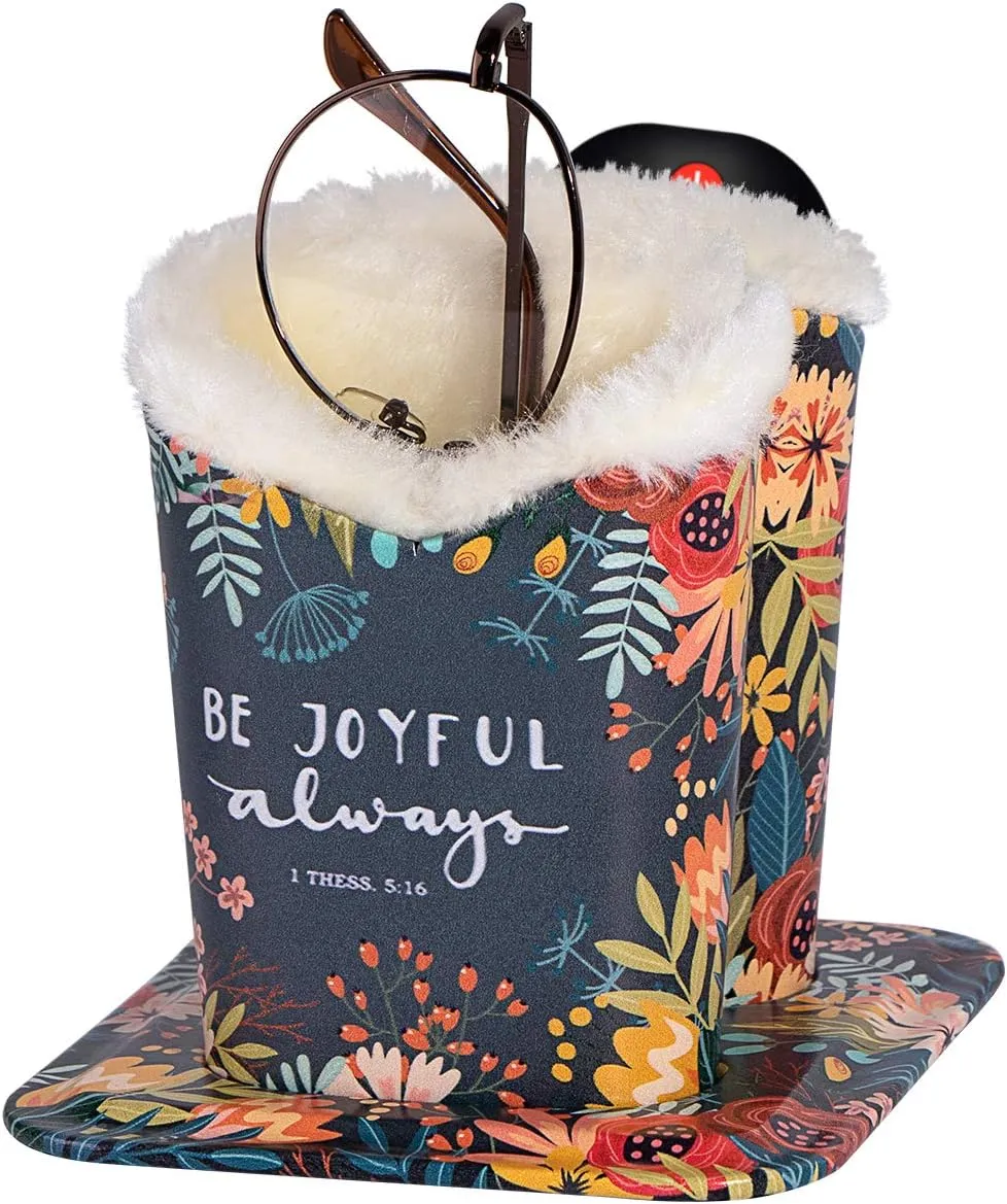 Plush Fluffy Lined Double Eyeglasses Holder Stand Protective Glasses Holder Case Rests Securely on Desk or Nightstand